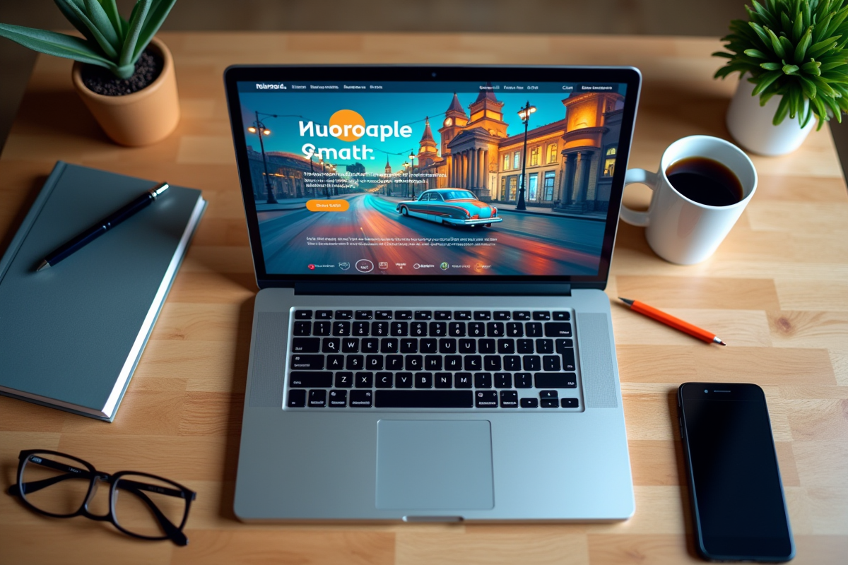 Espace de travail avec ordinateur et notes pour startup