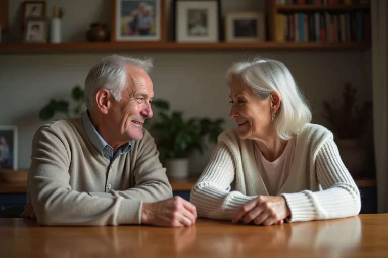 Un couple d'âge moyen partage un moment intime à la maison