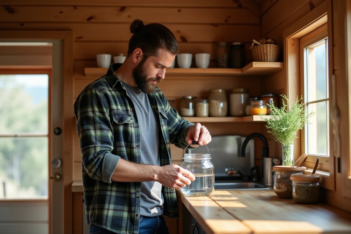 Homme barbu versant de l
