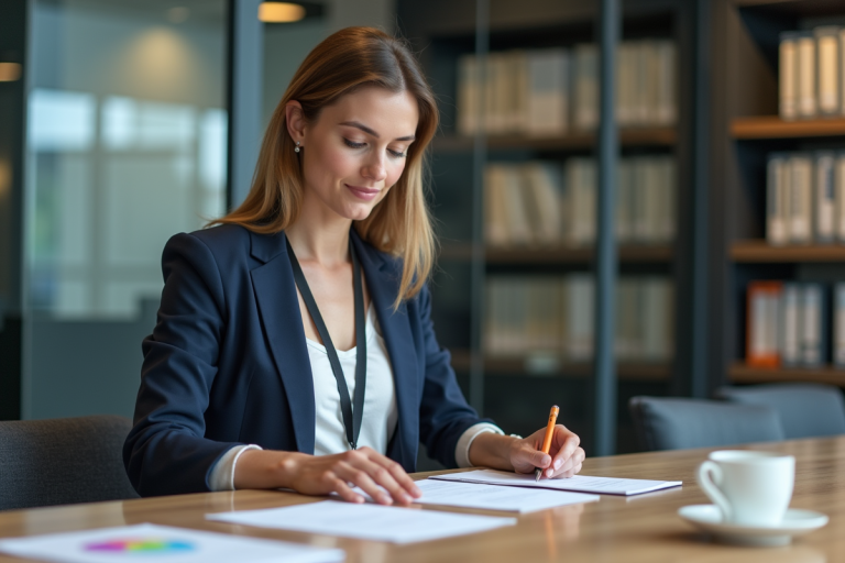 Femme en réunion d'embauche dans un bureau logistique