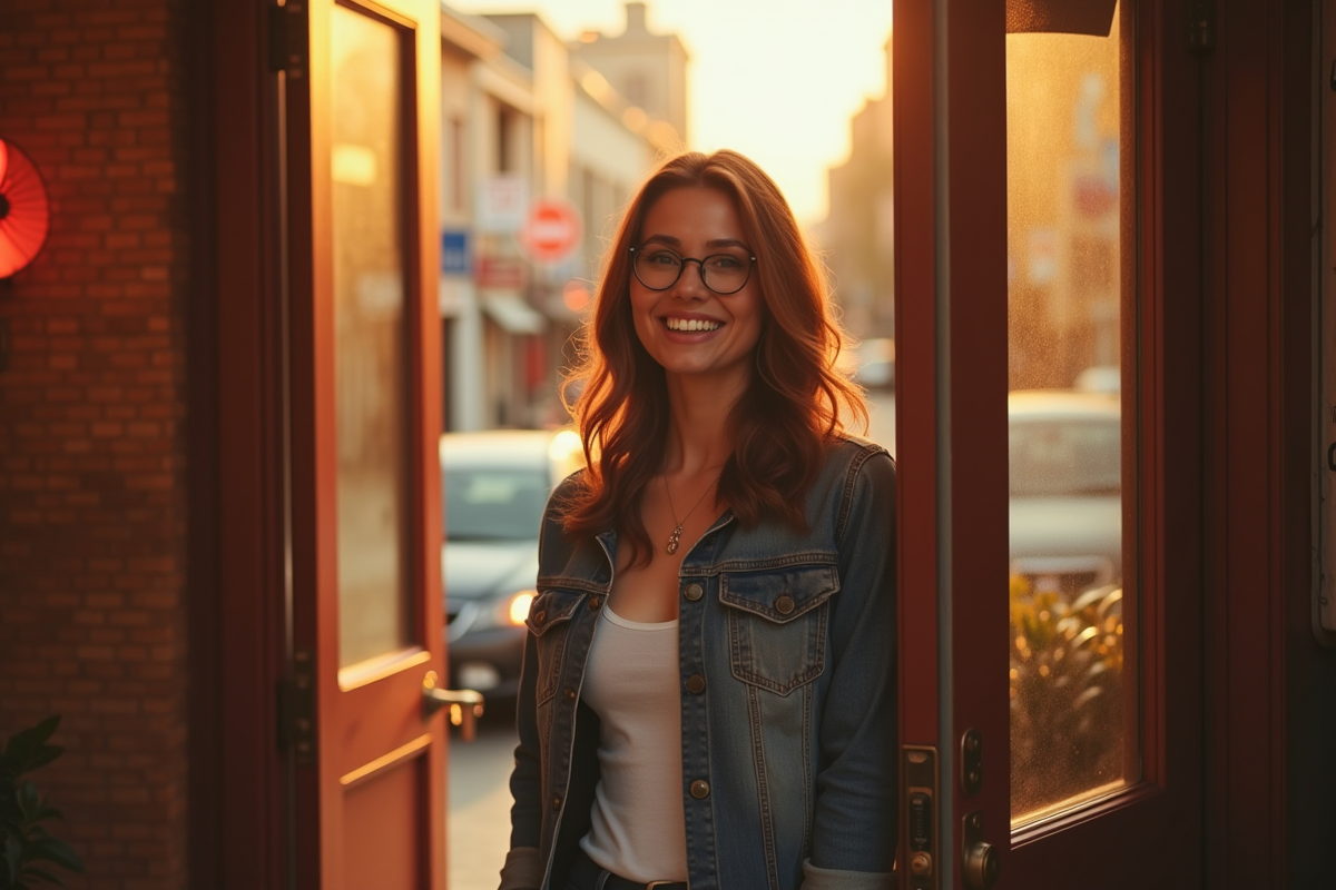 Femme souriante devant l