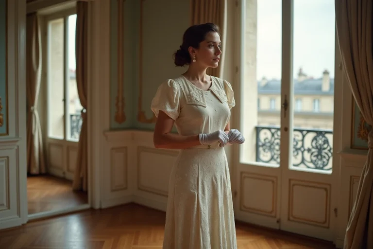 Femme vintage des années 1940 dans un appartement parisien
