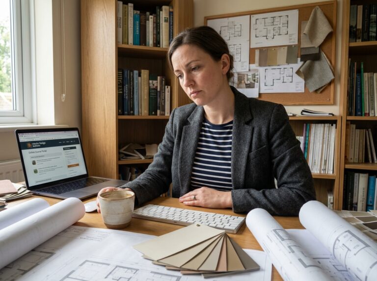 Femme en formation d'architecture d'intérieur travaillant à son bureau à domicile le soir après le travail