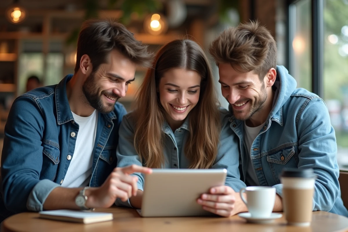 Trois amis collaborant autour d