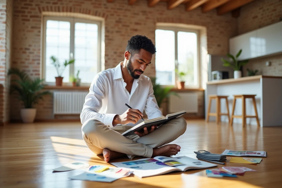 Jeune professionnel esquissant des idées dans un intérieur lumineux