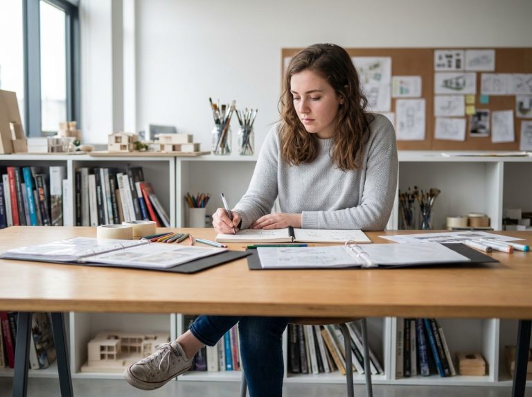 Jeune femme en train de dessiner dans un studio créatif