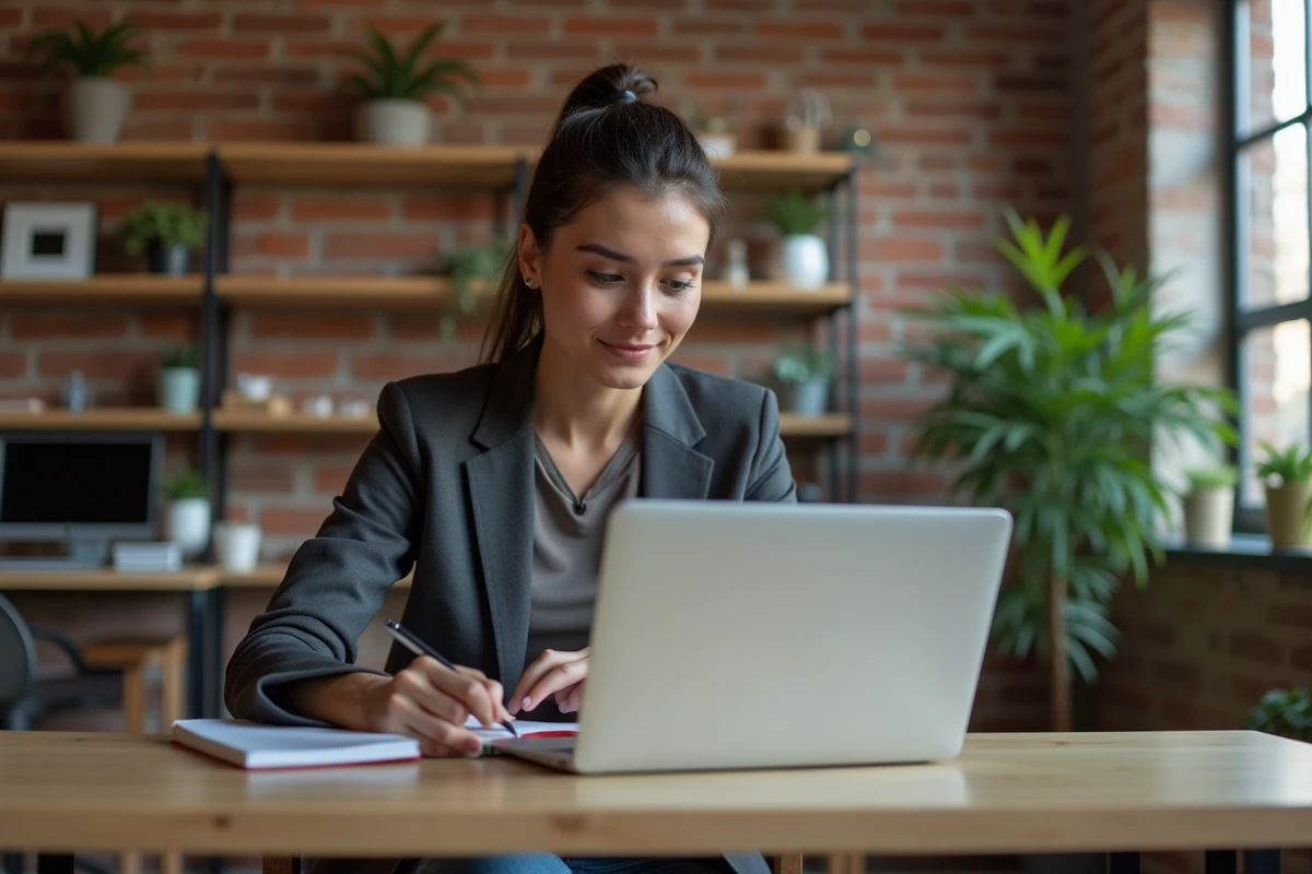 Jeune entrepreneure travaillant dans un espace coworking moderne