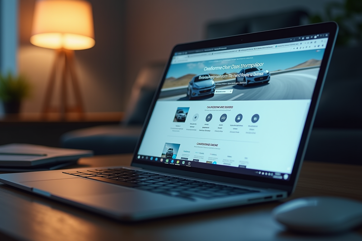 Un ordinateur portable affichant un site de comparaison auto