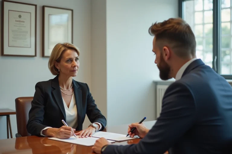 Femme signant un contrat dans un bureau professionnel